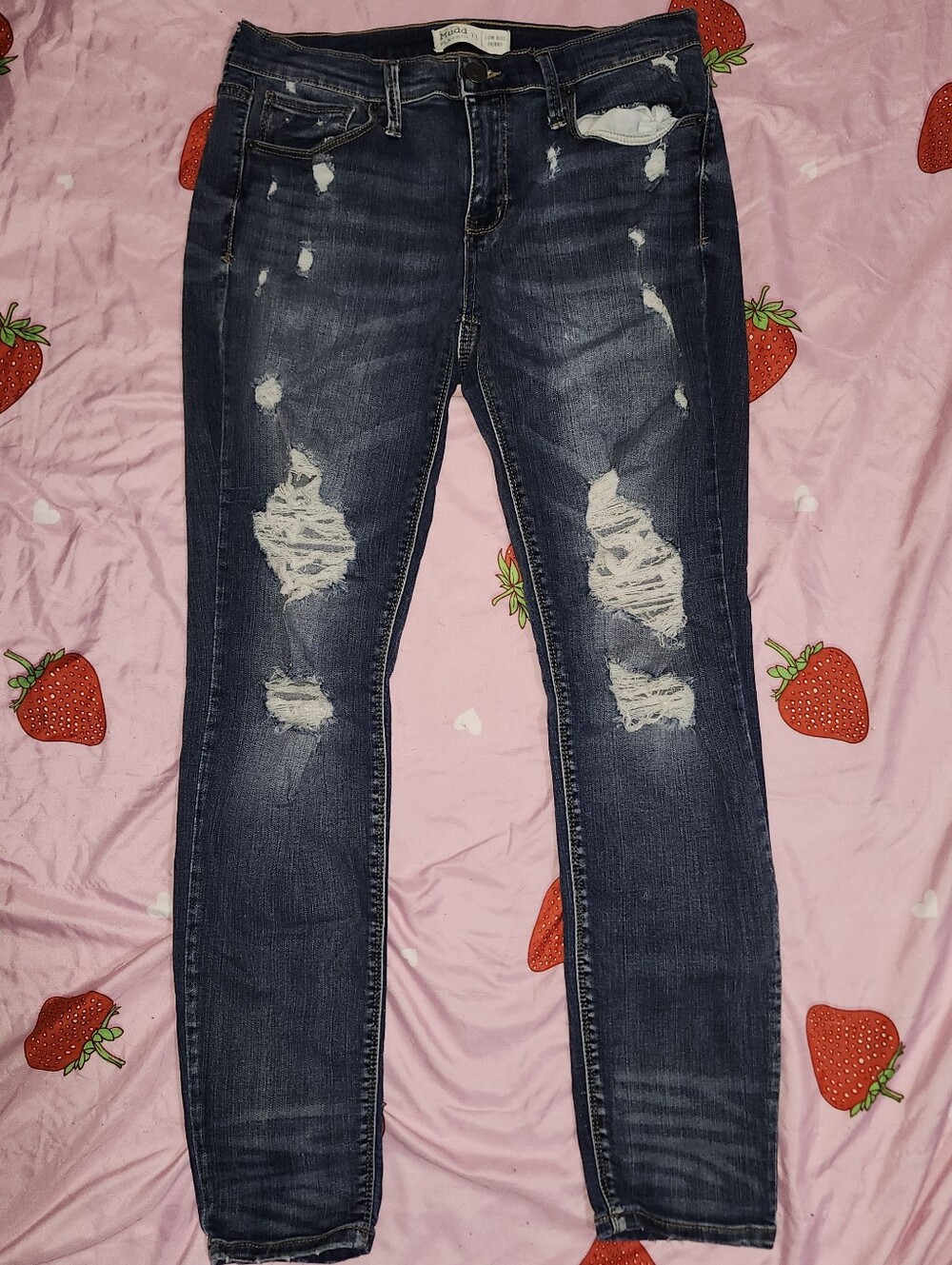 Mudd navy blue distressed low rise skinny jeans women's size 11